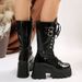 Women's Shoes Autumn And Winter New Rivet Buckle Thick Heel Mid Calf Boots Women's Punk Style Knight Boots Women_vogvips.com