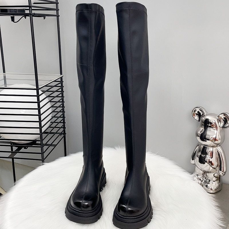Knee High Riding Boots With Chunky Heel And Round Toe Stylish Winter Boots Fashionable Tall Boots High Heel Slim Fit Riding Boots Versatile Long Boots_vogvips.com