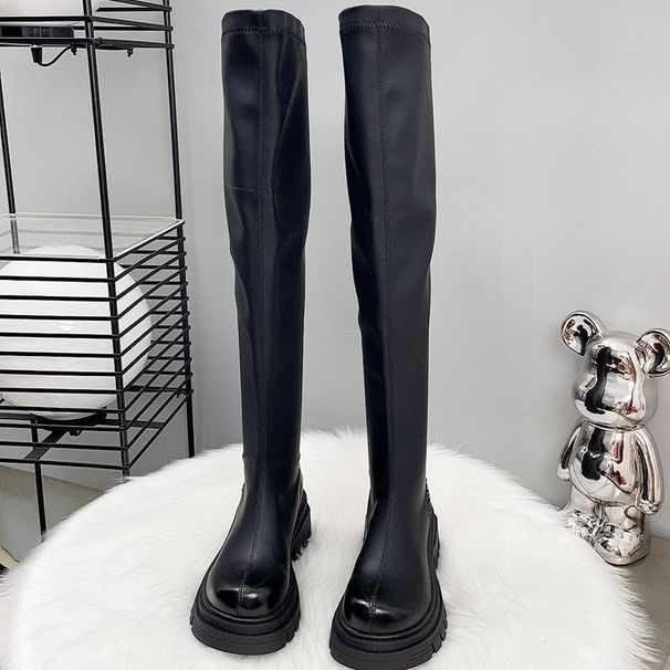 Knee High Riding Boots With Chunky Heel And Round Toe Stylish Winter Boots Fashionable Tall Boots High Heel Slim Fit Riding Boots Versatile Long Boots_vogvips.com
