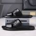 SHLIANG Fashion New Men Leather Waterproof One Word Slippers Soft Sole Non Slip Lightweight Summer Outdoor Slippers Sandals V0045_vogvips.com