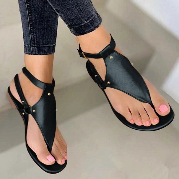 Summer Women Flats Slippers Pu Leather Flip Flops Belt Buckle Female Shoes New Rome Fashion S Sandals_vogvips.com