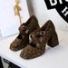 9613-8 Style Women's Shoes Thick High Heels, Waterproof Platform, Shallow Mouth, Square Toe, Cross With Suede Leopard_vogvips.com