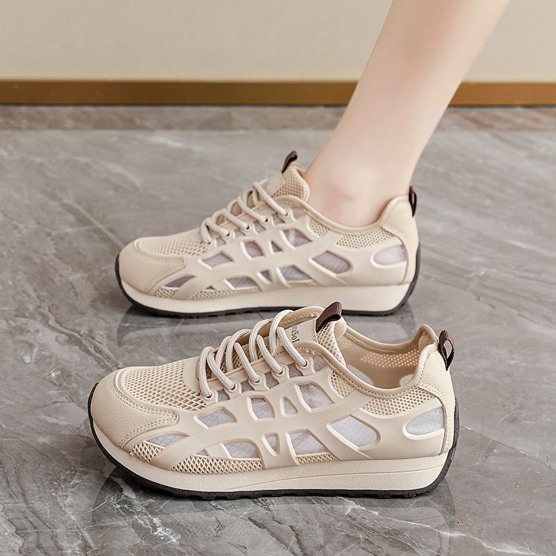 Summer Women's Shoes New Soft-soled Lightweight Mesh Breathable Sports Shoes Versatile Casual Thin White Shoes Dad Trendy Shoes_vogvips.com