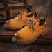 ShoeVault Derby New Thick-Soled Casual Yellow Work Low-Top Retro Men's Genuine Leather Shoes Martin Boots Trendy_vogvips.com