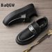British Style Mens Fashion Leather Casual Spring Autumn Outdoor Office Slip-On Loafers Flat Skate Shoes Comfortable_vogvips.com