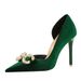 1363-K79 Banquet High Heels Shallow Mouth Pointed Thickened Suede Side Hollow Pearl Water Diamond Buckle Bow Single Shoe_vogvips.com