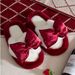 halluci Open-toe Rhinestone Bow Plush Warm Slippers, New Autumn And Winter Anti-slip Thickened Comfortable Cotton Slippers_vogvips.com