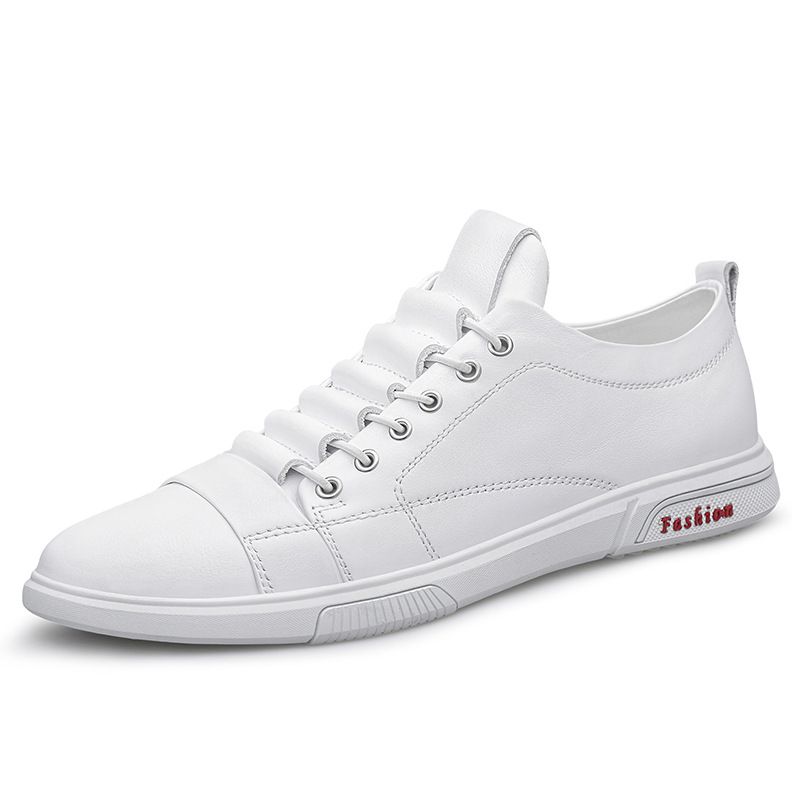 Little White Shoes Men's Outdoor Sports And Leisure Shoes Men's Elastic Band Board Shoes Irst Layer Cowhide Sot Leather Thin_vogvips.com