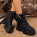 Women's Chunky Heel Ankle Boots With Leopard Print - Round Toe Lace-Up Fashion Boots_vogvips.com