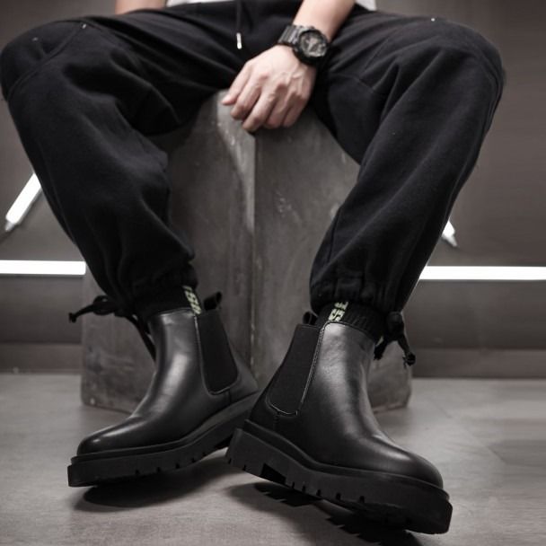 European Warm Series Men's Martin Spring British Work High Ankle Mid Top Casual Leather Shoes Trendy Military Boots_vogvips.com
