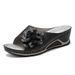 Women's Oversized Sandals With Woven Flower Wedge Heels For Women Wearing Women's Shoes Outside_vogvips.com