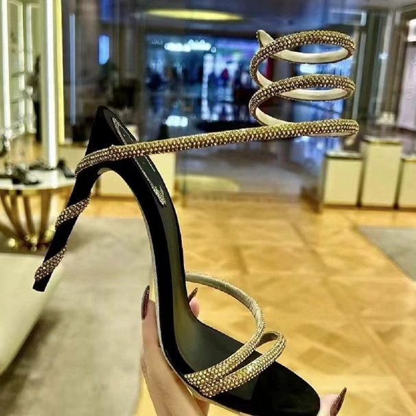 Rhinestone Snake-Shaped Wrap High Heels For Women 2024 New Summer Sexy Socialite Open-Toe Stiletto Strap Sandals_vogvips.com