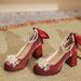 Women's Shoes Spring Classic Style Elegant Basics Casual Business Wedding Party Red Square Toe Mary Jane Wedding Shoes Strap Pearl Waterproof_vogvips.com