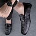 TerraStride Italian High-End Men's Crocodile Pattern Loafers Casual Leather Shoes Men Black_vogvips.com