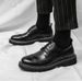 Euro Step 2025 Brogue Embossed Leather Men's British Style White And Black Two-Tone Casual Studio Photo Groom Shoes_vogvips.com