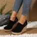 European And American Cross-border Plus-size Women's Wedge Shoes, 2025 Spring New Model, Leather Spliced, Back Zipper,_vogvips.com