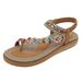W676-3 New Summer 2025 With Rhinestones Comfortable Casual Beach Round Toe Flat Sandals_vogvips.com