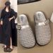 2026 New Summer Low-Heel Women's Slippers, Mesh Hollow Design, Breathable, Comfortable, Solid Color, Simple And Elegant,_vogvips.com