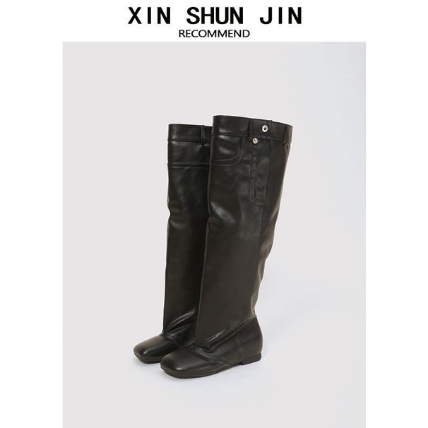 Women's Style Pleated Slimming Slouch Boots Above The Knee Slip-On Fashion Autumn Leg Boots Runway_vogvips.com