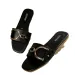 Women's Shoes Fashionable Slippers Classic And Versatile Solid Color Metal Decoration Square Toe Flat Sandals_vogvips.com