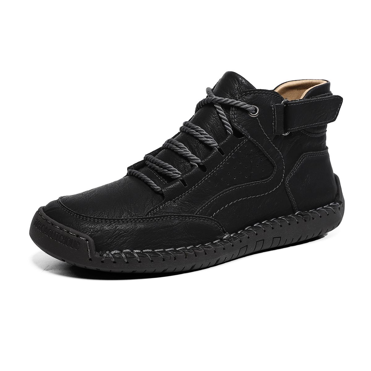Large Size Men's Outdoor Casual Shoes Slip-On Flat Stitched Leather Shoes High-Top Large Size Shoes Martin Boots 1319_vogvips.com