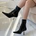 High Quality Pointed High-heeled Boots For Women 2025 New Autumn And Winter, Belt Buckle, Patent Leather Short Boots,_vogvips.com