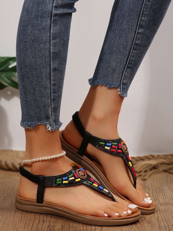 New Flat Fashion Flip-flop Casual Beaded Beach Sandals_vogvips.com
