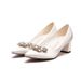White Satin Maternity Friendly Wedding Shoes Rhinestone Embellished Chunky Heel Plus Size 42 43_vogvips.com