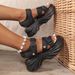 Solid Color Round Head One Line Buckle Fashion Women's Large Size Platform Sandals_vogvips.com