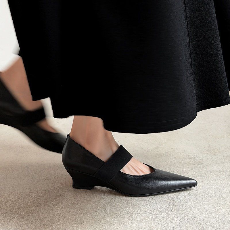 Gentle Style~2026 New Spring French Pointed Toe Mary Jane With Strap, Wedge High Heels, Women's Single Shoes_vogvips.com