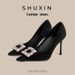 Women's Shoes Autumn New Style Black Stiletto Heels With Rhinestones, Elegant French Pointed Toe Single Shoes_vogvips.com