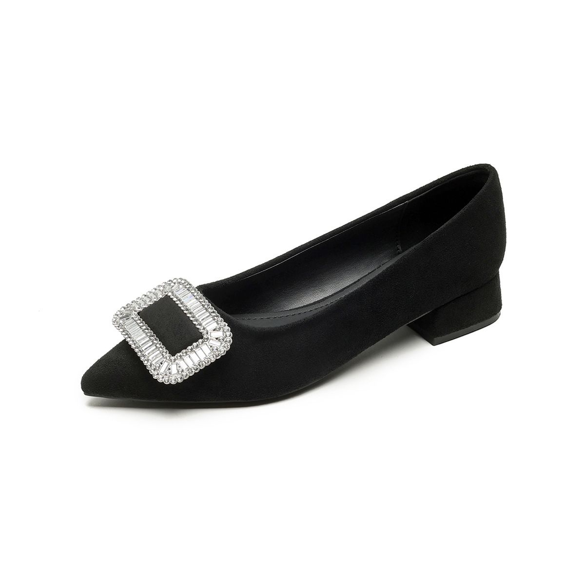 French Temperament High Heels Rhinestone Single Shoes Women's Spring Black Thick Heel Commuter Women's Shoes_vogvips.com