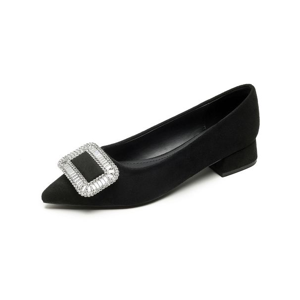 French Temperament High Heels Rhinestone Single Shoes Women's Spring Black Thick Heel Commuter Women's Shoes_vogvips.com