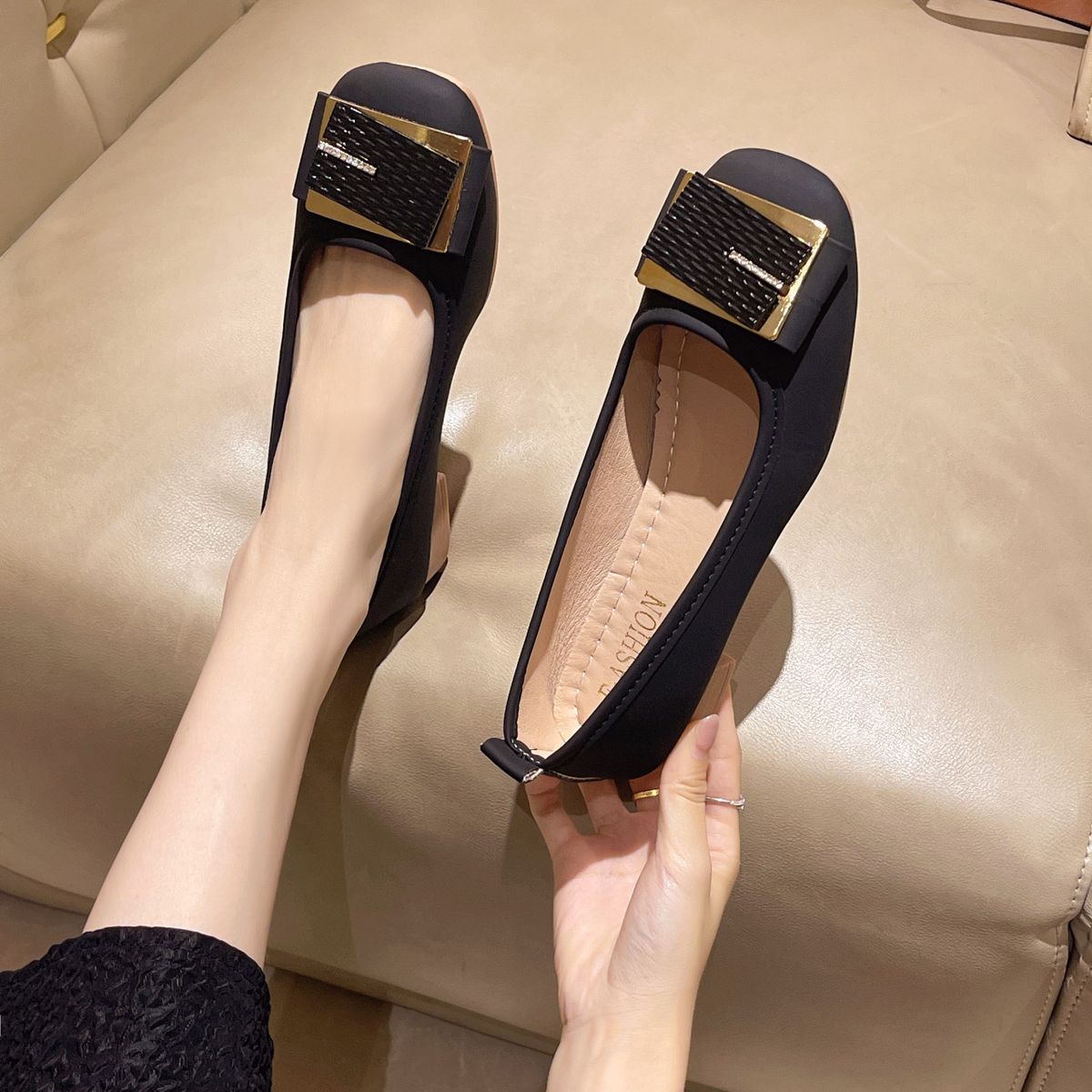 Doudou Shoes Women's Spring And Autumn Soft-soled Single Shoes Small Women's Shoes One Pedal Shallow Leather Shoes Children_vogvips.com
