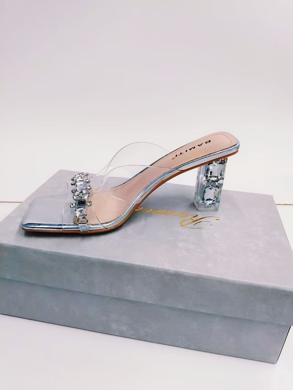 Fairy-style Transparent Sandals Women, High-heeled, Chunky Heel, Square Toe, Rhinestone Strap, New Summer European And_vogvips.com