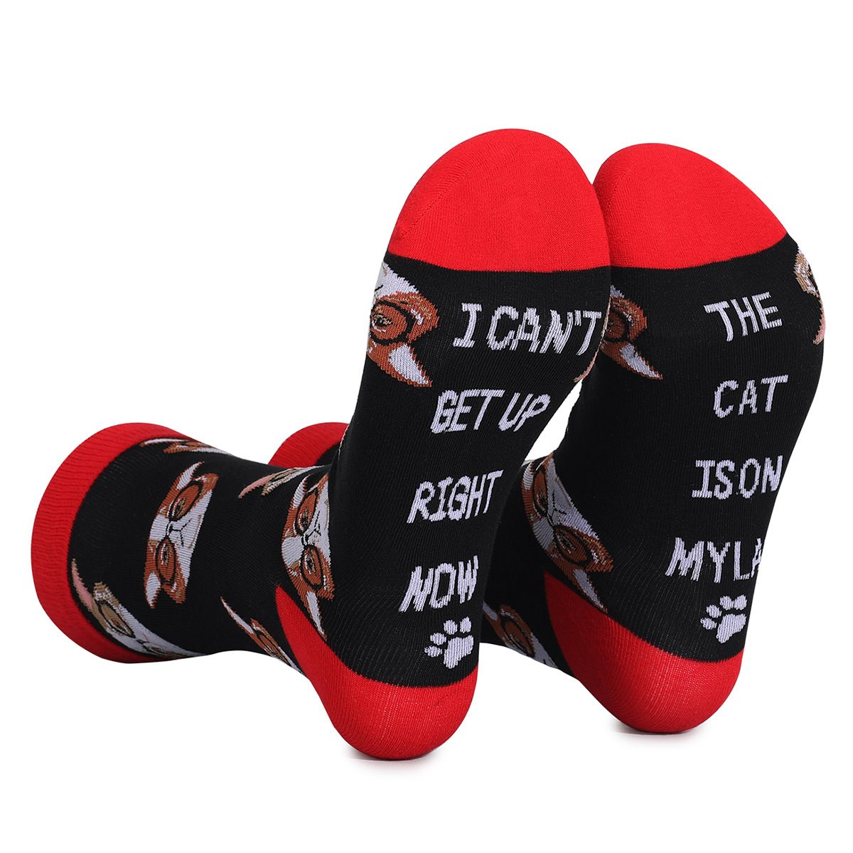 Large size cat dog animal letters men's socks jacquard women's gift autumn and winter thick mid-tube socks_vogvips.com
