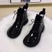 2025 New Patent Leather Fashion Flat Short Autumn Winter Fleece Cotton Glossy Mango Toe Martin Boots Women_vogvips.com