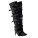 Small Wow Punk Rock Chic Over Knee Boots - Pointed Toe Stiletto Heels With Studs & Buckle Straps - Gothic Fashion Boots For Women (Black, 11CM Heel)_vogvips.com