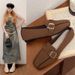 Niche Flat-soled Single Shoes Women's Spring And Autumn Versatile Square Head Shallow Mouth Soft Leather Soft Sole Belt Buckle Doudou Shoes_vogvips.com