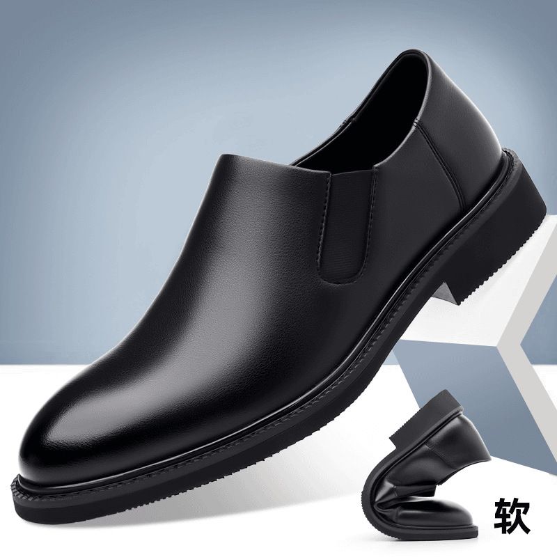 Autumn New 2024 Men's Round Toe Business Leather Short Boots Wedge Comfortable Soft Sole Height Increasing Driving Shoes_vogvips.com