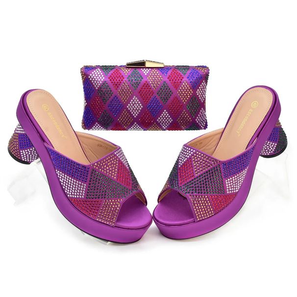 High heel bag with set rhinestone embellish color diamond shoe bag set_vogvips.com