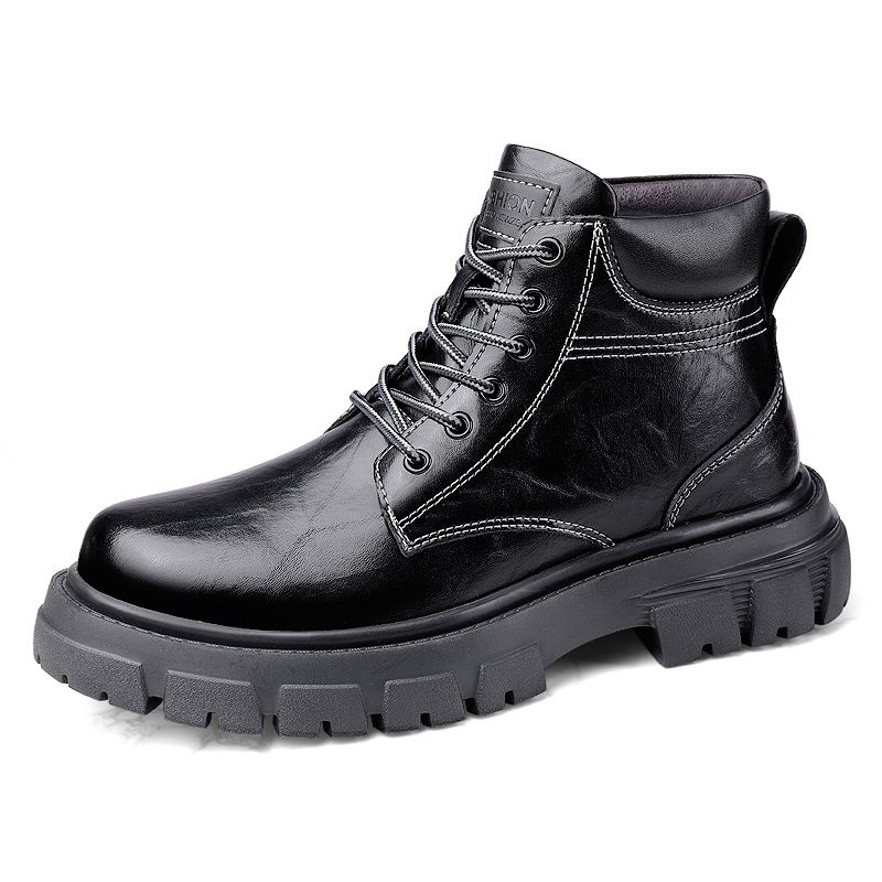 Martin Boots Men's High-top Velvet Warm Outdoor Casual Leather Shoes Tooling Snow Leather Boots_vogvips.com