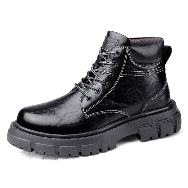 Martin Boots Men's High-top Velvet Warm Outdoor Casual Leather Shoes Tooling Snow Leather Boots_vogvips.com