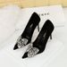9511-H29 Banquet Thin Ultra High Heels, Suede, Shallow Mouth, Pointed Water Diamond Bow, Single Shoes For Women_vogvips.com