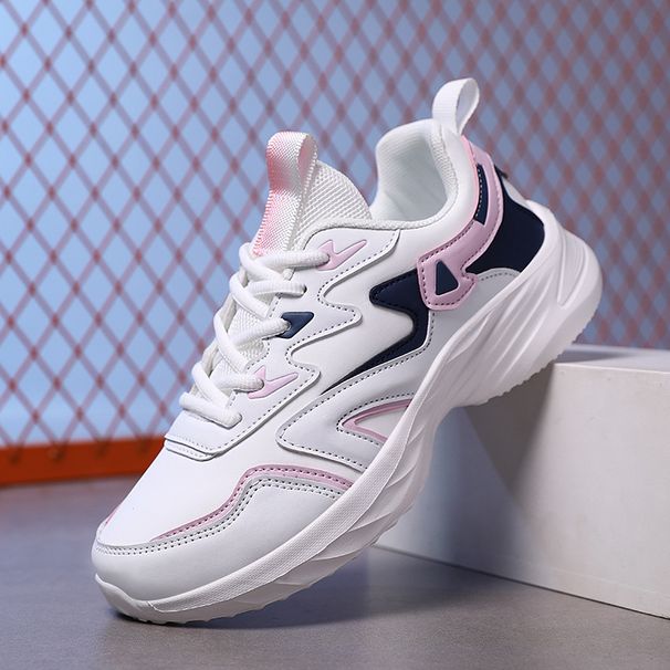 Wholesale Sports Women's Leather Waterproof Spring And Autumn Running Lightweight Soft Sole Student Dad Shoes_vogvips.com