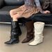 Women's Pointed Toe Buckle Pleated Slouch Boots Punk Style Mid Heel High Top Pants Boots Spring Autumn Hot Girl Riding Boots_vogvips.com