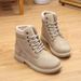 Women's Winter Faux Fur Lined Ankle Boots - Slip-Resistant PU Leather Casual Booties With Round Toe & Lace-Up Design_vogvips.com