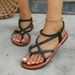 Women's Casual Flat Thong Sandals For Foreign Trade, 2026 New Model, Woven Slip-On Roman Beach Shoes, Large Size 43_vogvips.com
