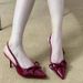 Red Patent Leather Pointed Bow Sandals Women's Spring And Autumn French Light Mouth Thin Heel One-word High Heels Women_vogvips.com