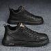Spring New Breathable Waterproof Korean Edition Men's Fashion Versatile Black Leather Sports And Casual Board Shoes_vogvips.com